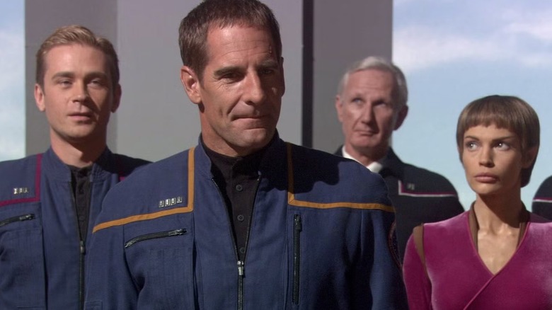 Commander Tucker, Captain Archer, and T'Pol in Star Trek: Enterprise