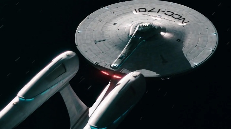 The Enterprise flying through space in "Star Trek Into Darkness" (2013)