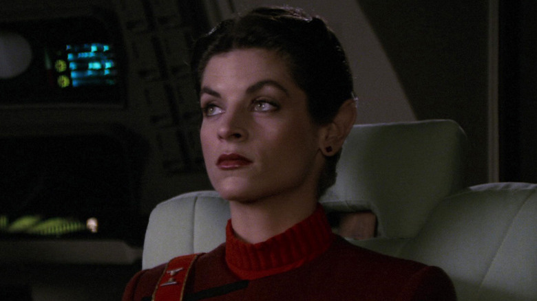 Lt. Saavik (Kirstie Alley) in the captain's chair in Star Trek II: The Wrath of Khan