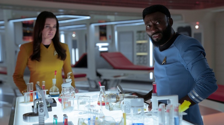 M'Benga and Number One work in Sickbay in Star Trek: Strange New Worlds