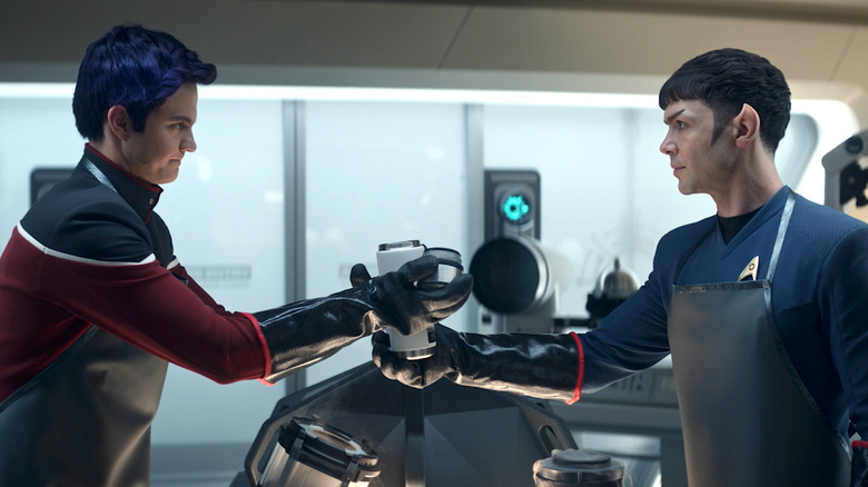 Spock and Boimler work on an experiment in Star Trek: Strange New Worlds