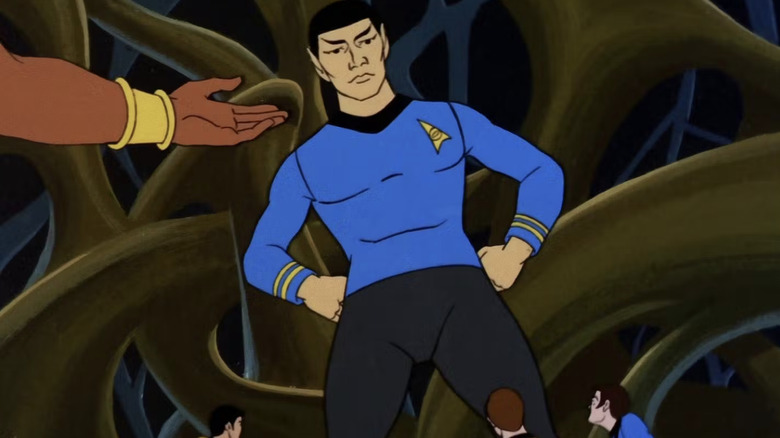 A giant sized Spock looms over the crew in Star Trek: The Animated Series