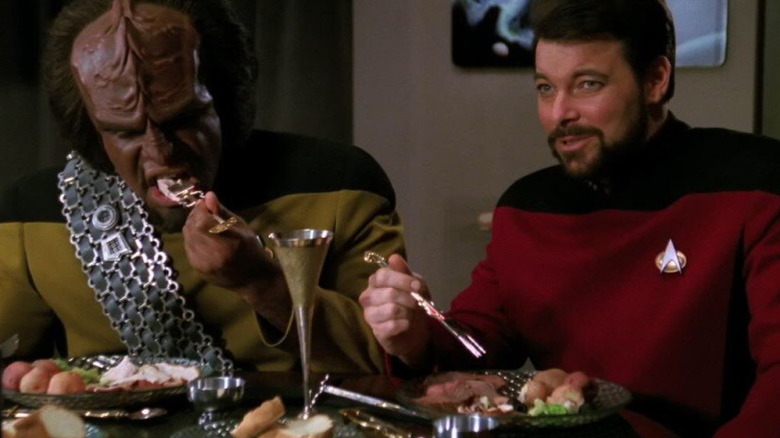 Riker and Worf eating