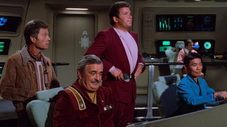 Captain Kirk and his crew aboard the Enterprise in Star Trek III: The Search for Spock (1984)