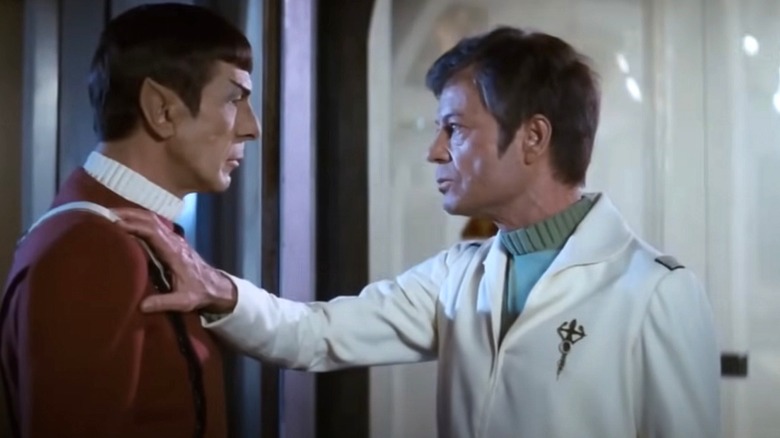 Spock confronts McCoy in the engine room in Star Trek II: The Wrath of Khan