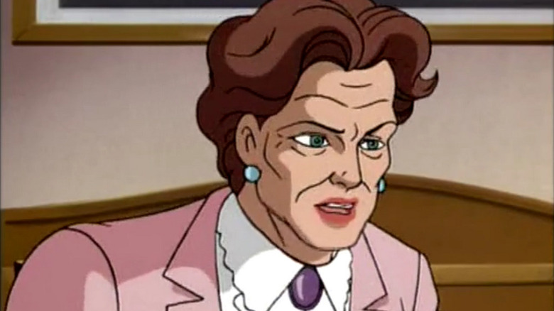 Anna Watson sits on the couch in "Spider-Man: The Animated Series" (1994-1998)
