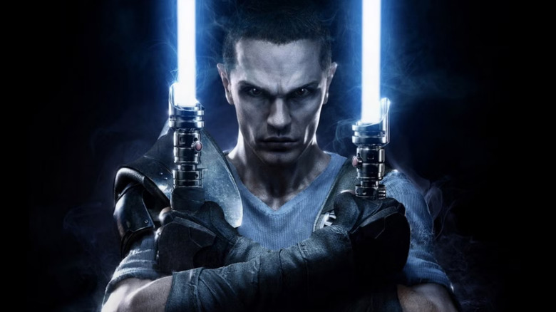 Starkiller wielding two blue lightsabers in "Star Wars: The Force Unleashed II" (2010)