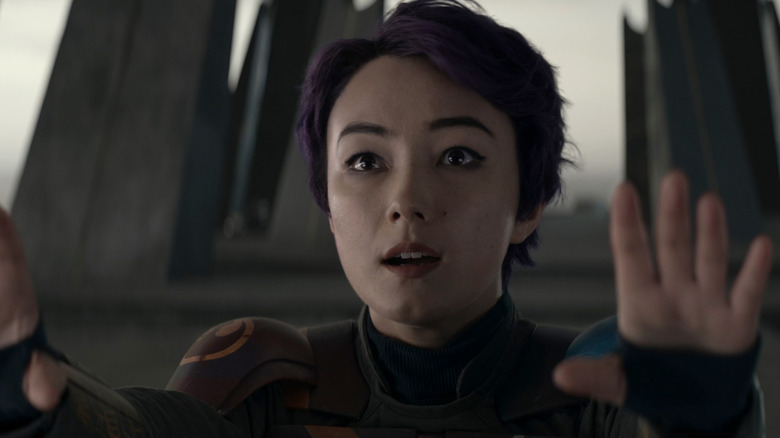 Sabine Wren pushing Ezra Bridger with the Force in "Ahsoka" Season 1 (2023)