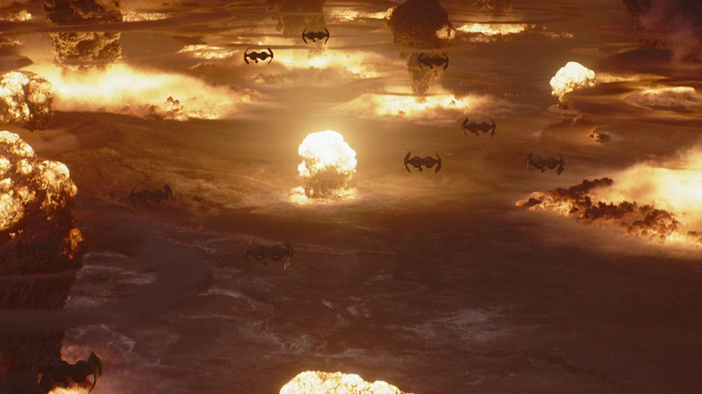 TIE bombers destroying the surface of Mandalore in The Book of Boba Fett (2021)