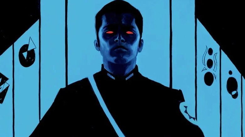 Thrawn on the cover of Star Wars: Thrawn Ascendancy — Chaos Rising cast in shadow