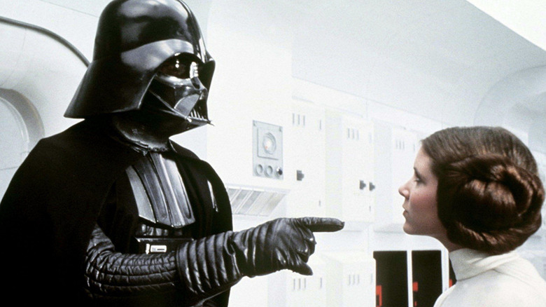 Darth Vader captures Princess Leia Organa in Star Wars (1977)
