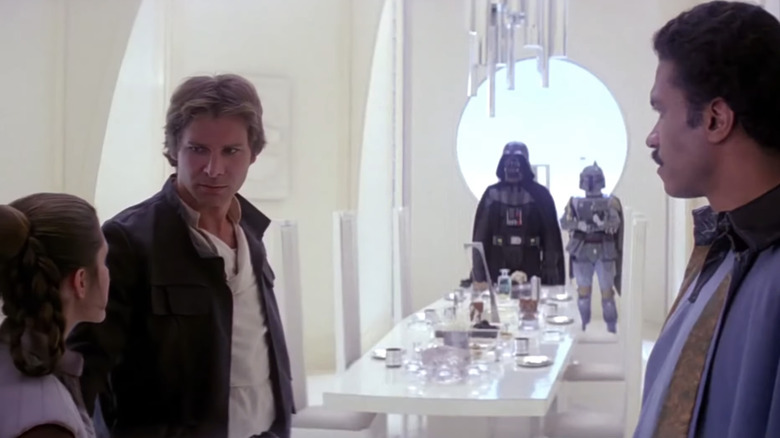 Leia, Han, and their friends meet with Darth Vader in The Empire Strikes Back (1980)