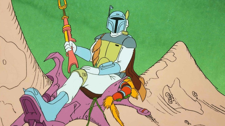 Boba Fett riding a giant creature in the Star Wars Holiday Special (1978)
