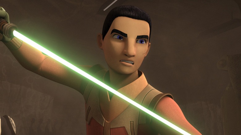 Ezra Bridger holding his lightsaber