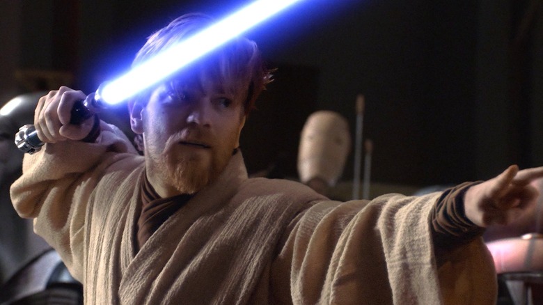 Obi-Wan Kenobi wielding his lightsaber in a fight against General Grievous in "Revenge of the Sith"