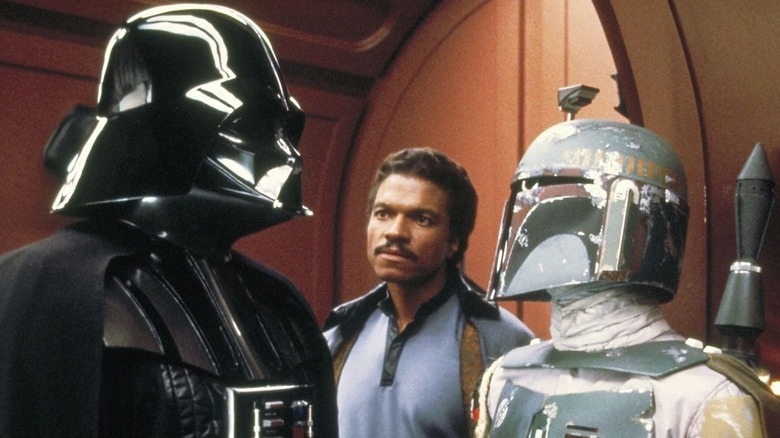 Darth Vader, Lando Calrissian, Boba Fett facing off