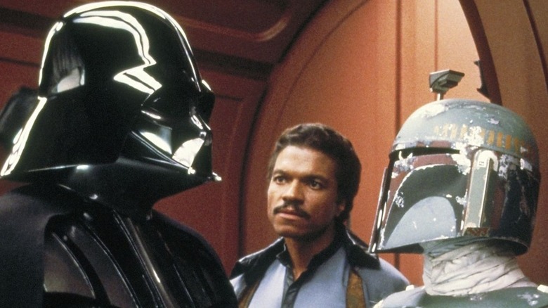 Darth Vader, Lando Calrissian, Boba Fett facing off