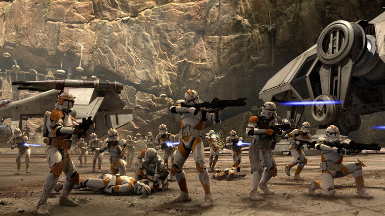 Clones fighting droids on Utapau