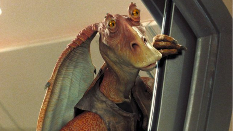 Jar Jar Binks looking around door