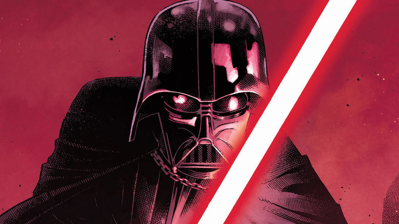 Vader wields his red lightsaber