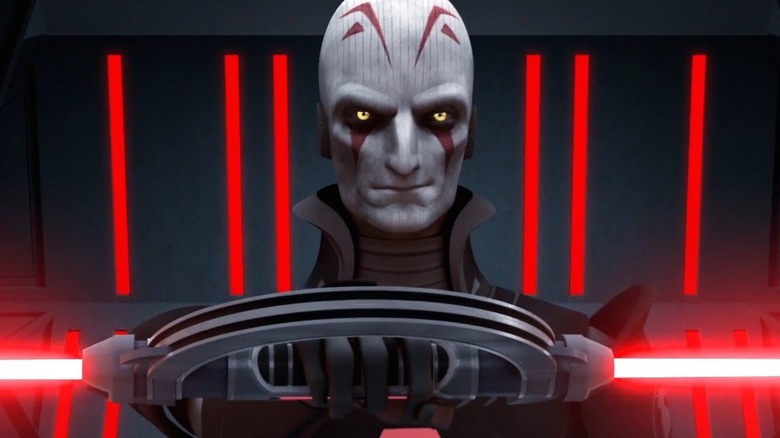 Grand Inquisitor holding a spinning lightsaber in Star Wars: The Clone Wars