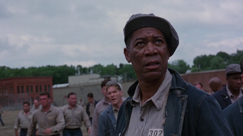 Red standing in the prison yard in "The Shawshank Redemption"