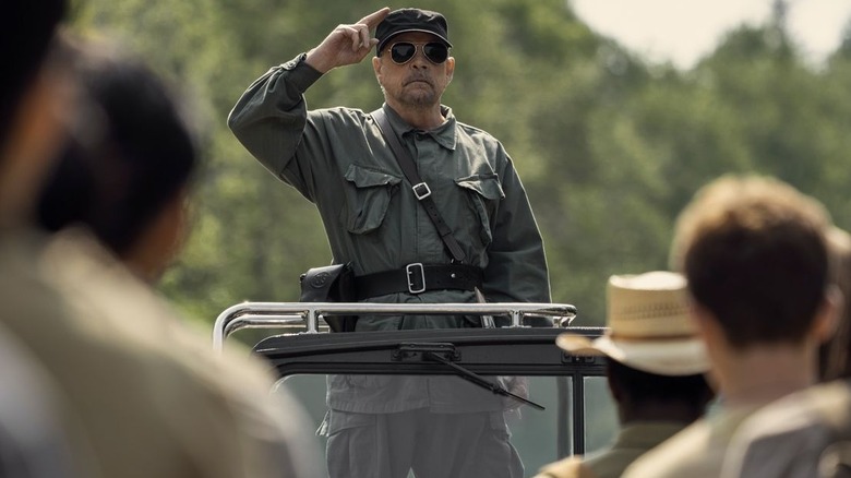 The Major saluting from a truck in "The Long Walk" (2025)