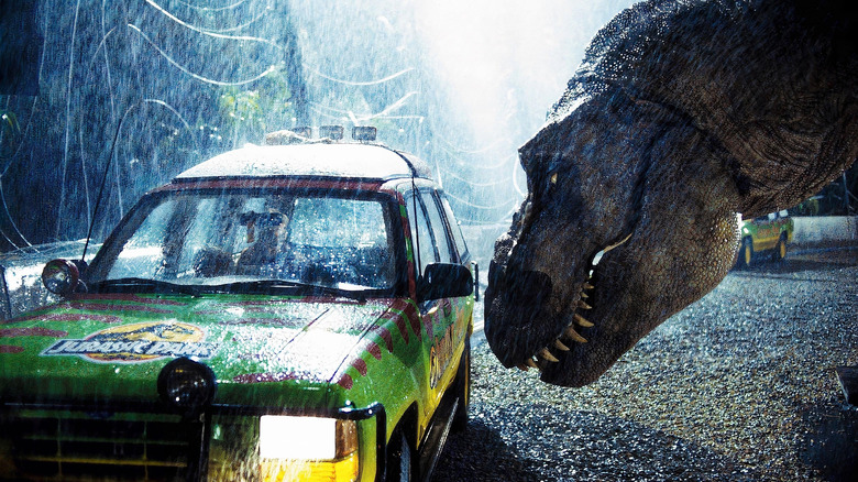 A T-Rex peering into a van in "Jurassic Park" (1993)