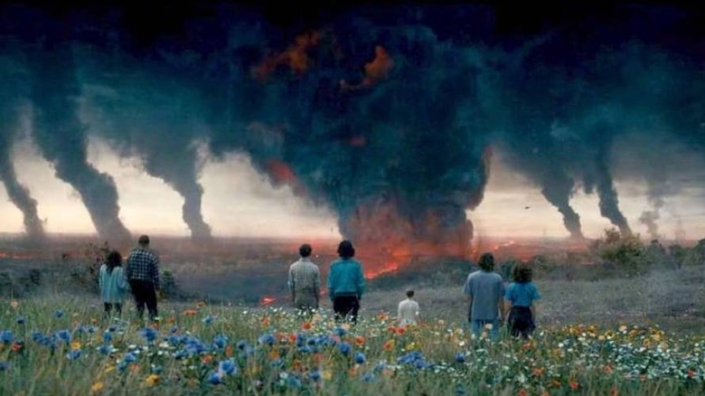 Everyone looking at smoke filling the air on Stranger Things Season 4