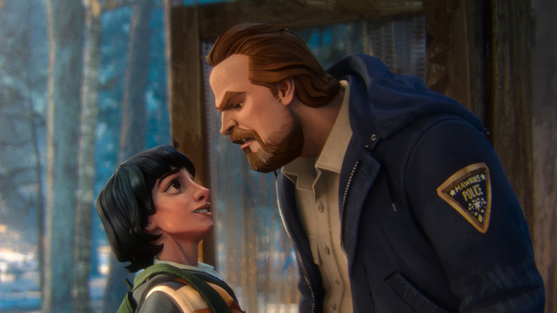 Hopper threatens Mike in "Stranger Things: Tales from '85"