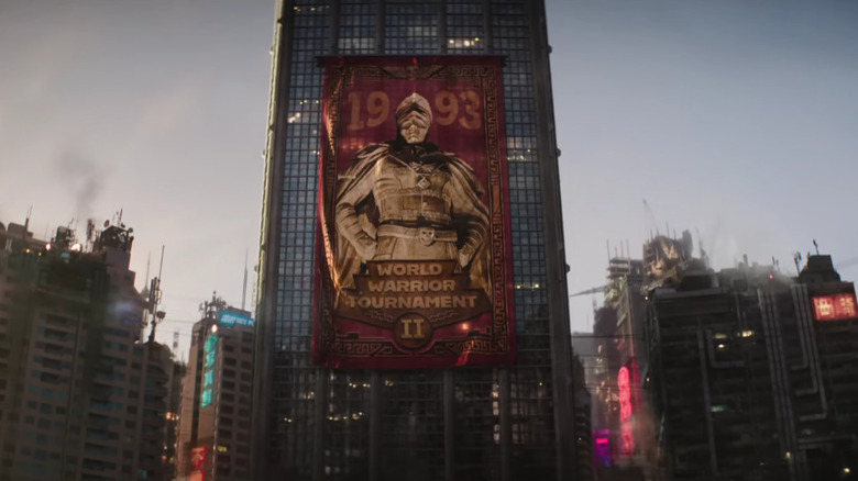 Building with World Warrior Tournament banner in Street Fighter