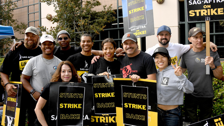 Stunt performers on the picket lines during the SAG-AFTRA strike