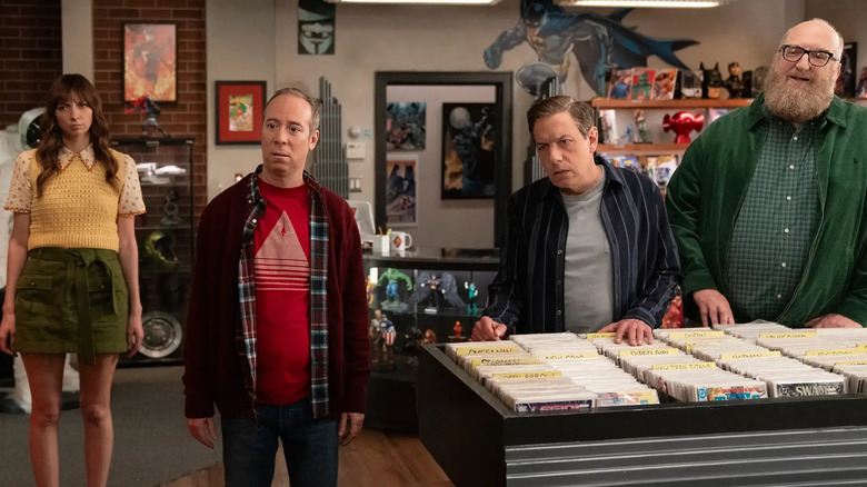 Denise, Stuart, Barry, and Bert staring at something in confusion in Stuart Fails to Save the Universe