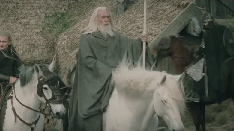 Orlando Bloom as Legolas and Ian McKellen as Gandalf on horseback in Lord of the Rings: The Two Towers
