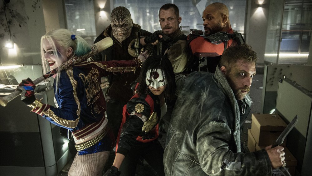 Will Smith, Margot Robbie, Joel Kinnaman, Jai Courtney, Karen Fukuhara and Adewale Akinnuoye-Agbaje in Suicide Squad.