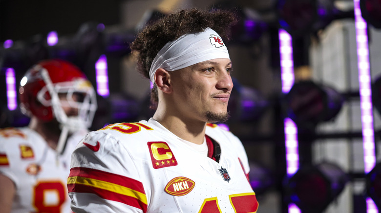 Patrick Mahomes walks onto the field