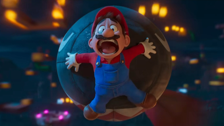 Mario pressed against a Bullet Bill