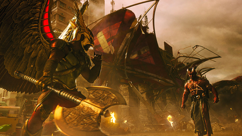 Hawkman fighting Sabbac  in Black Adam (2022)