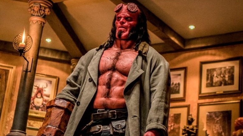 Hellboy looking shocked in Hellboy (2019)
