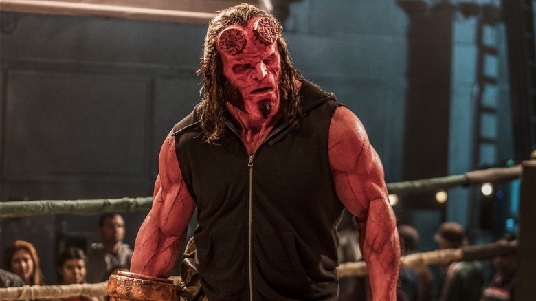 Hellboy standing in a boxing ring in Hellboy (2019)