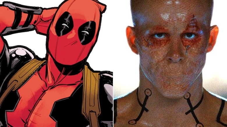 Deadpool goofs off in the comics & Fox's original Deadpool stares ahead blankly