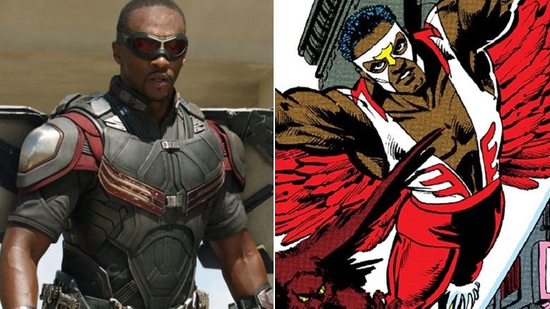 Anthony Mackie as the Falcon & Falcon flies in the comics