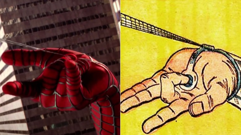 Spider-Man shoots webs on screen & Peter Parker shoots webs in the comics