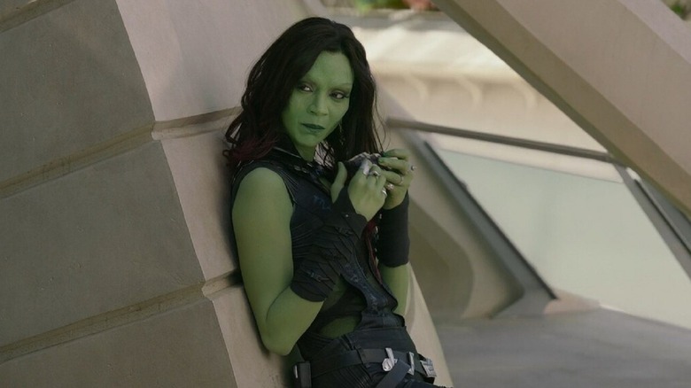 Gamora leaning against wall
