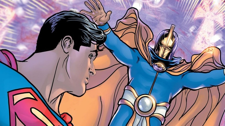 Superman facing off against Doctor Fate