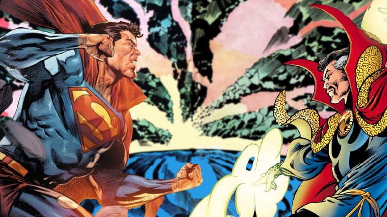 Superman fighting Doctor Strange in space