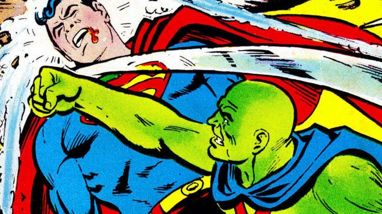 The Martian Manhunter beating up Superman on the cover of "World's Finest" #212