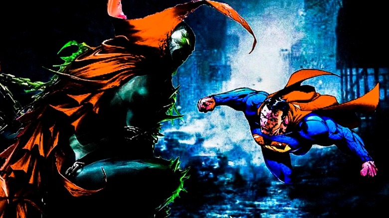 Spwan facing off against Superman in an alley