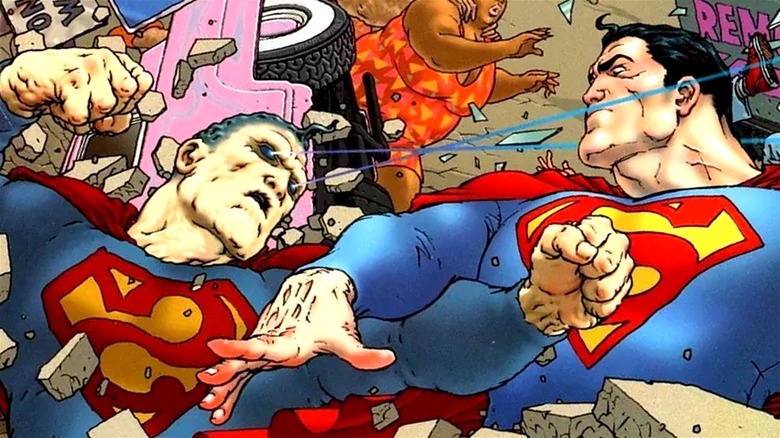 Superman fighting Bizarro