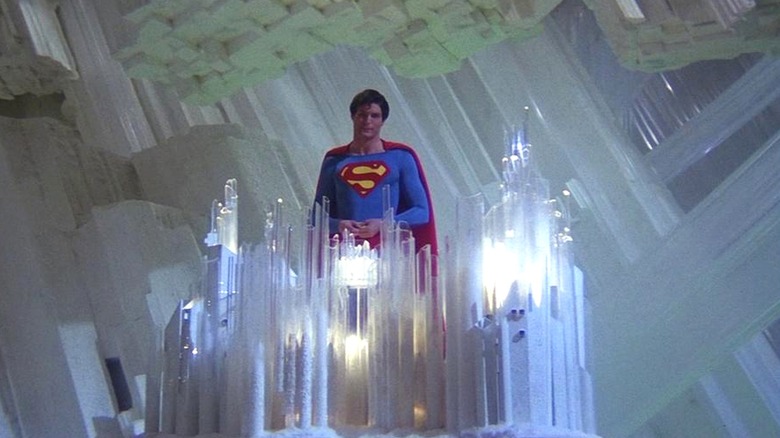 Superman standing behind crystals in Superman: The Movie